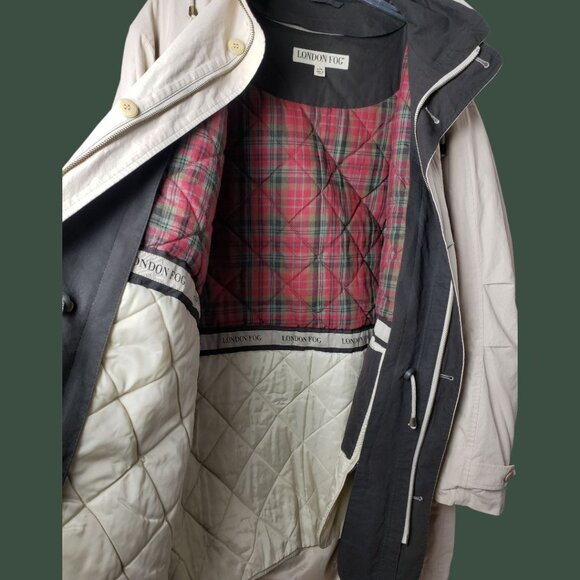 London Fog Jacket Parka Down Filled Removable Lining & Hood Beige/Brown Large - Picture 6 of 16